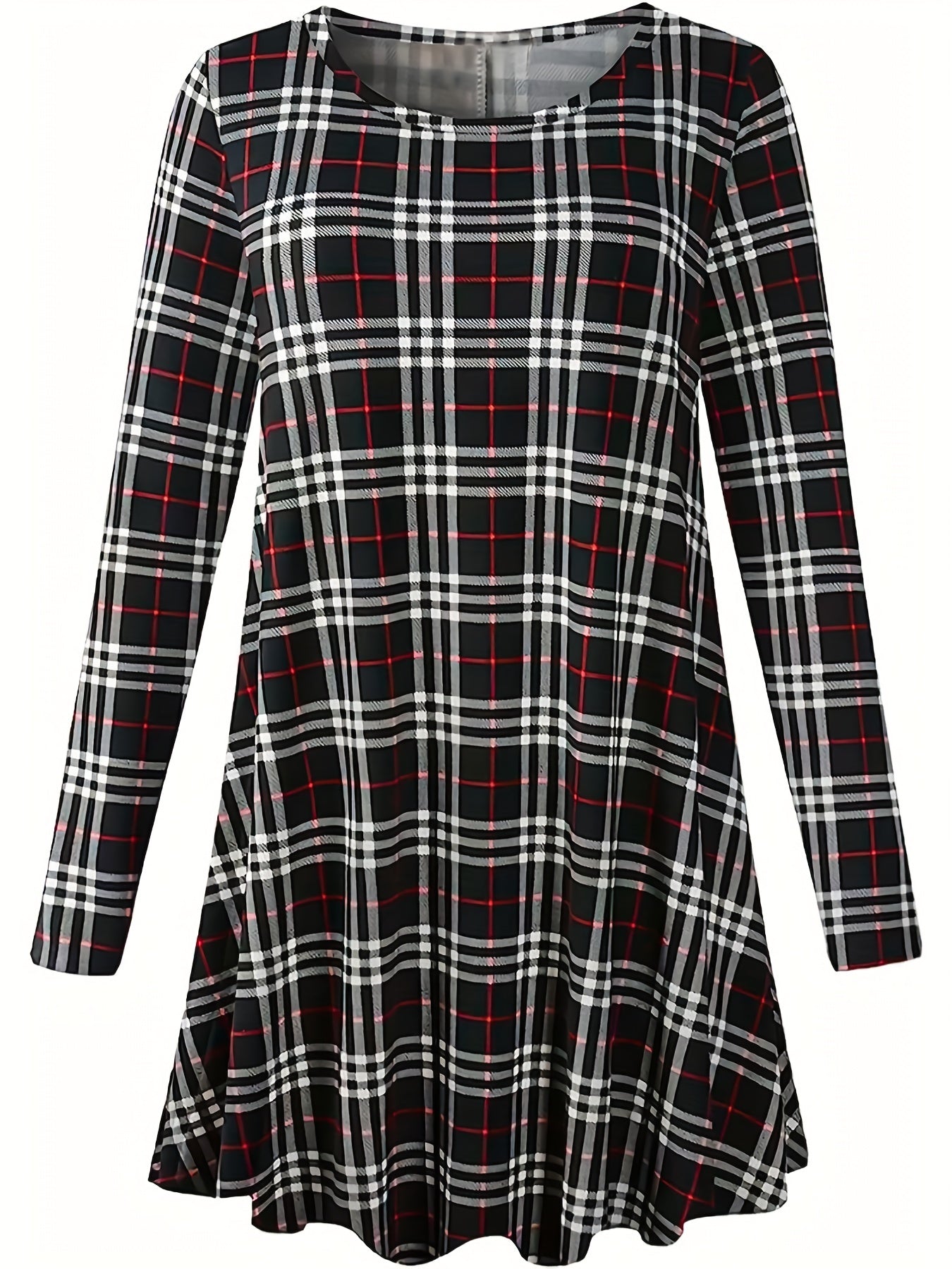 Women's Plaid Print Long Sleeve A Line Mini Dress