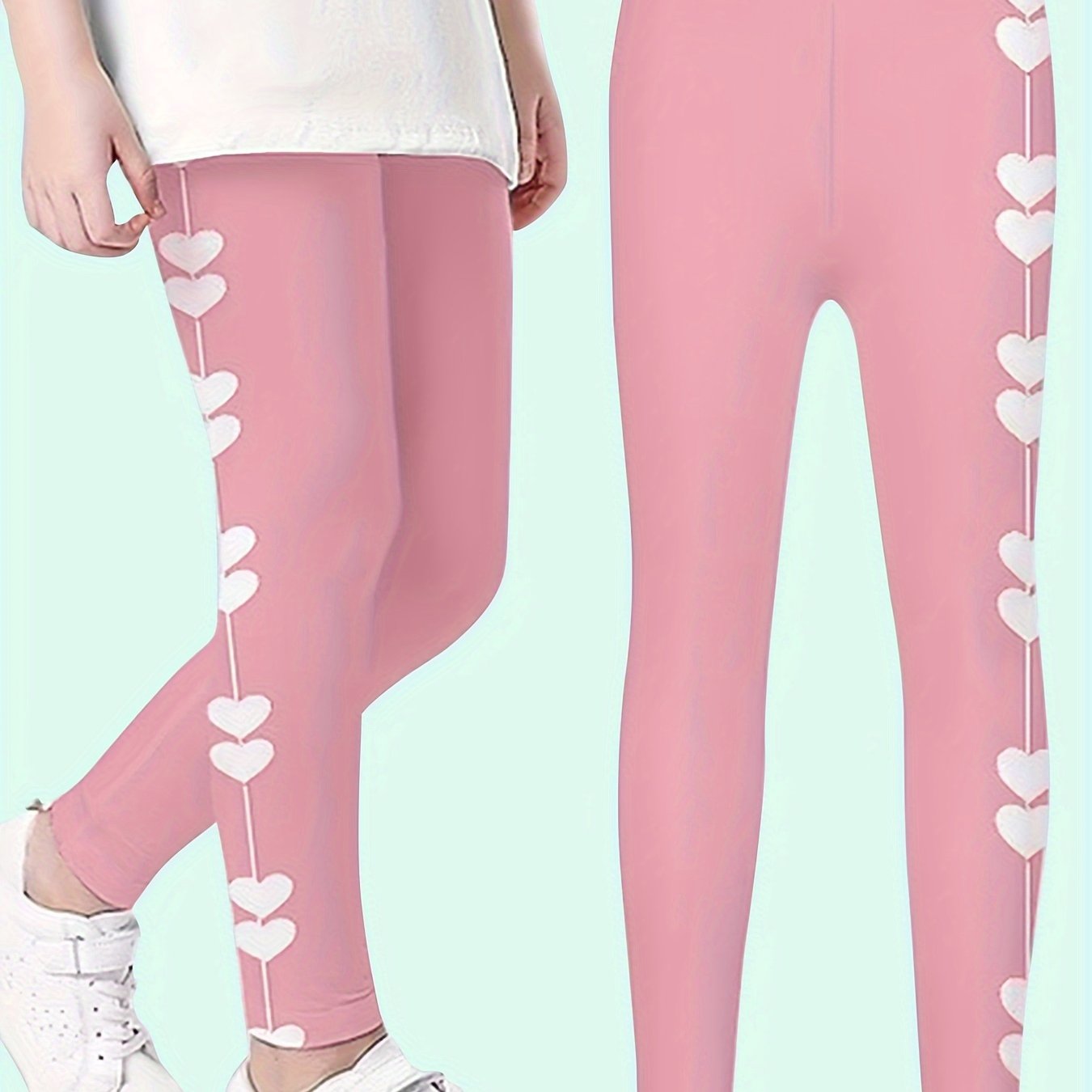Girls Heart Print Yoga Pants Sweet Leggings For All Season Sports Running