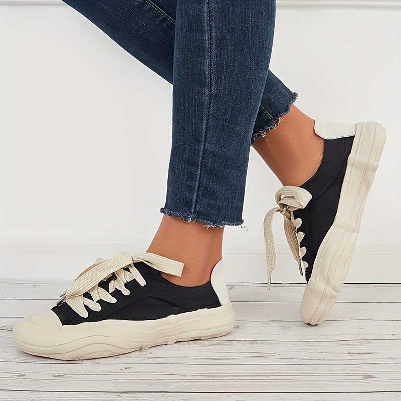 Women's Canvas Lace Up Retro Skate Shoes Lightweight Flat Shoes