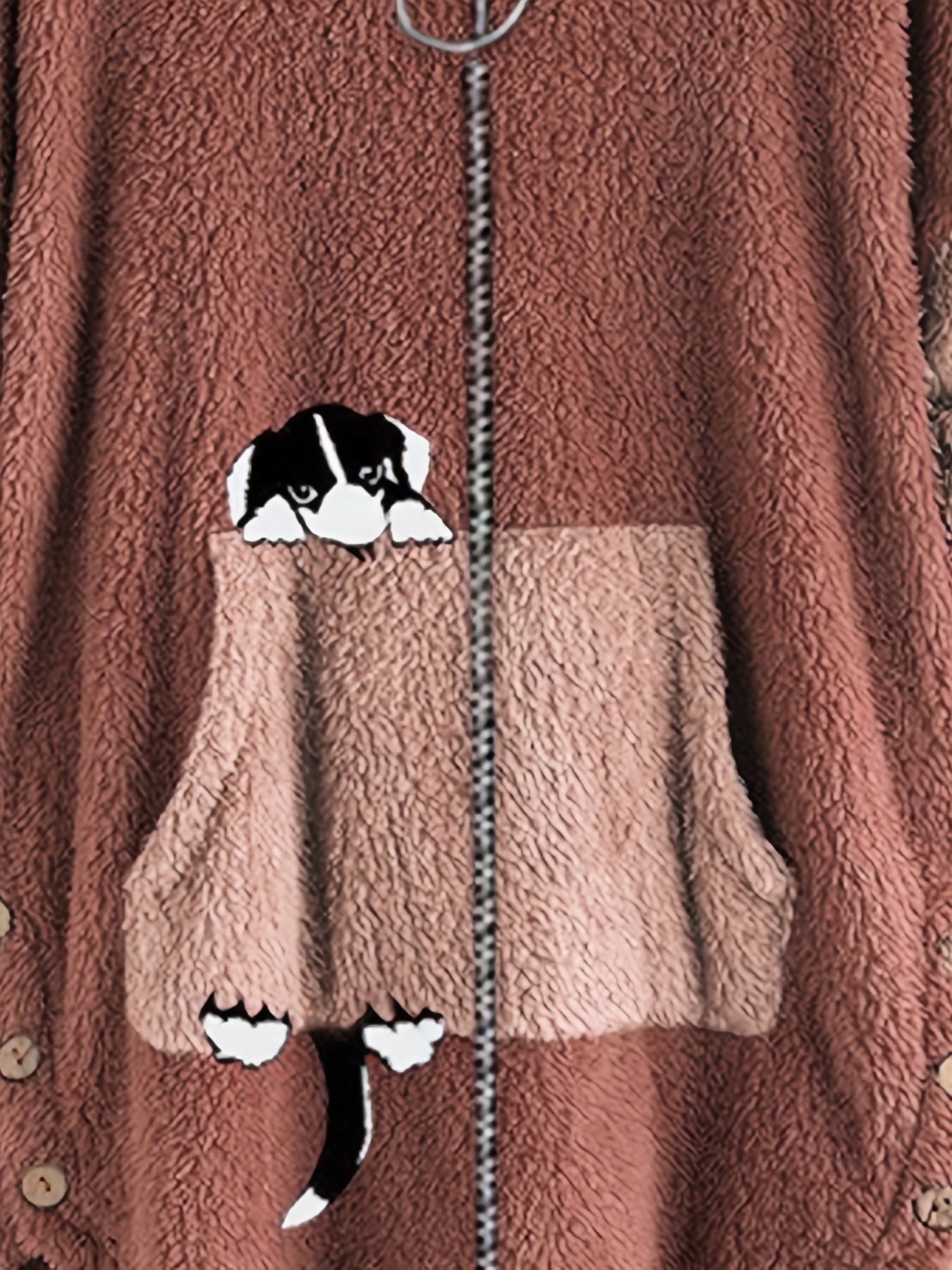 Cartoon Pattern Teddy Coat Zip Up Hooded Outerwear