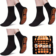 3 Pairs Men's Casual Non-Slip Yoga Socks, Warm Mid-Calf Cotton
