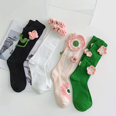 Flower Decor Calf Socks All match Knee High Socks