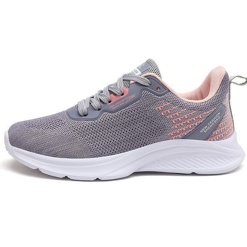 Gray & Pink Mesh Sneakers Lightweight Running Shoes Women's Footwear