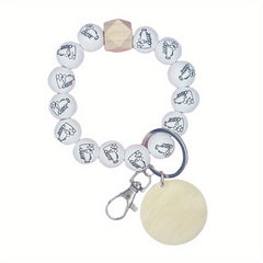 Monogram Printed Wood Bead Bracelet Keychain Horn Cheer Bracelet Alphabet