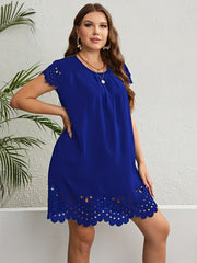 Solid Eyelet Embroidered Cap Sleeve Ruched Mini Dress