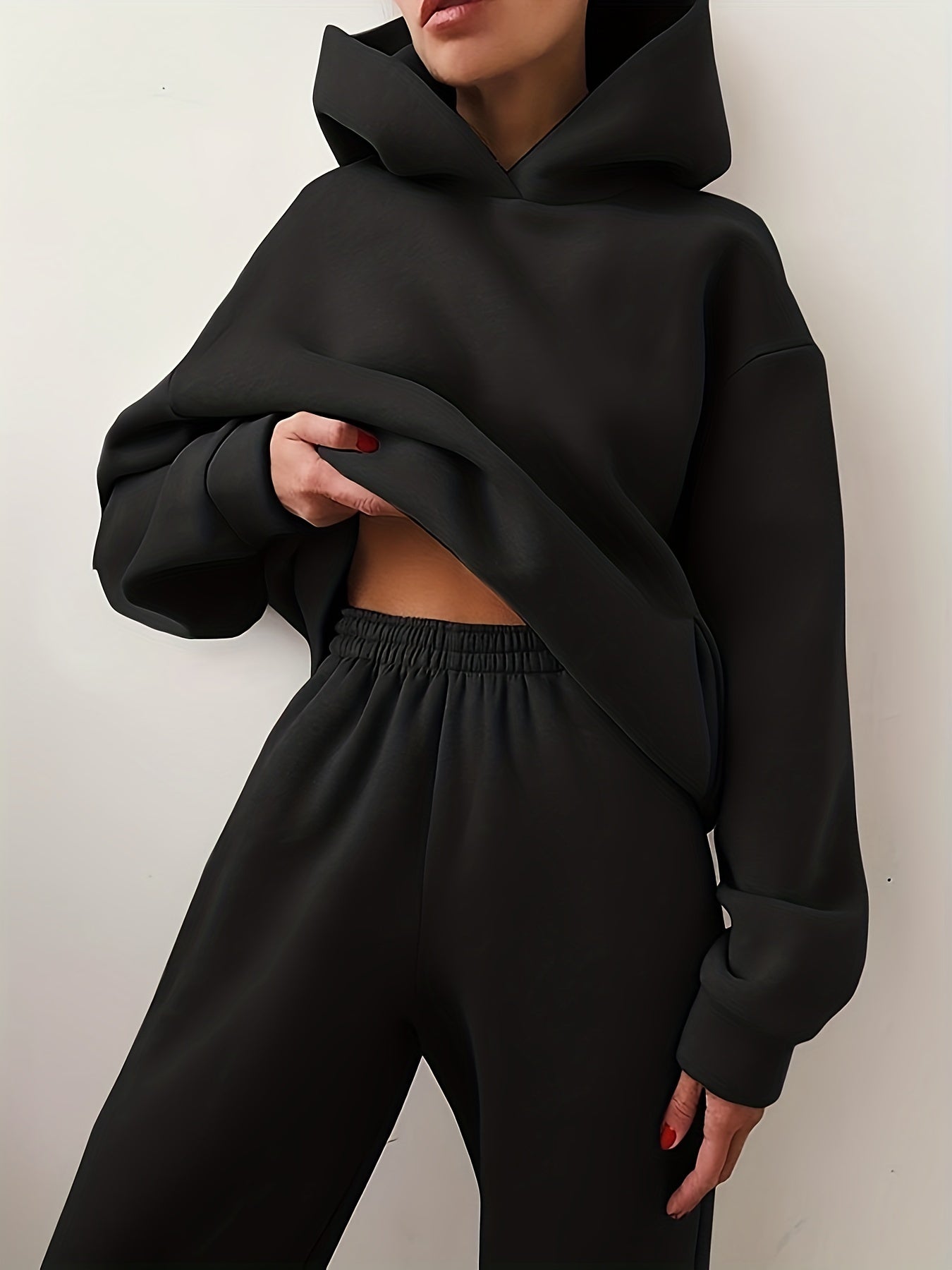 Casual Solid Two Piece Set Hoodie & Pants for Women