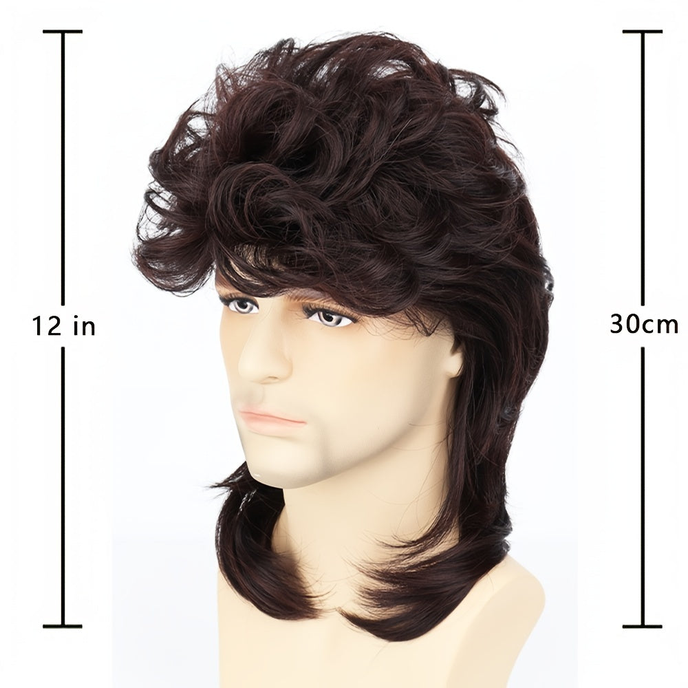 Men's Dark Brown Curved Short Wig Fluffy Daily Cosplay Costume Wig