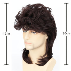 Men's Dark Brown Curved Short Wig Fluffy Daily Cosplay Costume Wig
