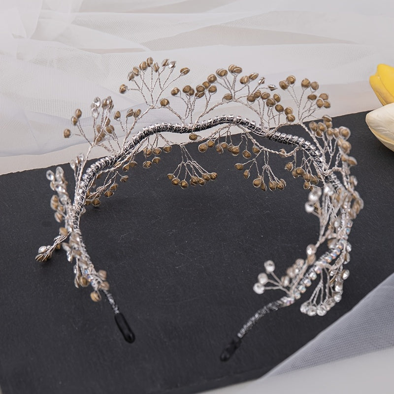 Rhinestone Beaded Wedding Headpiece Bridal Headband With Crystal