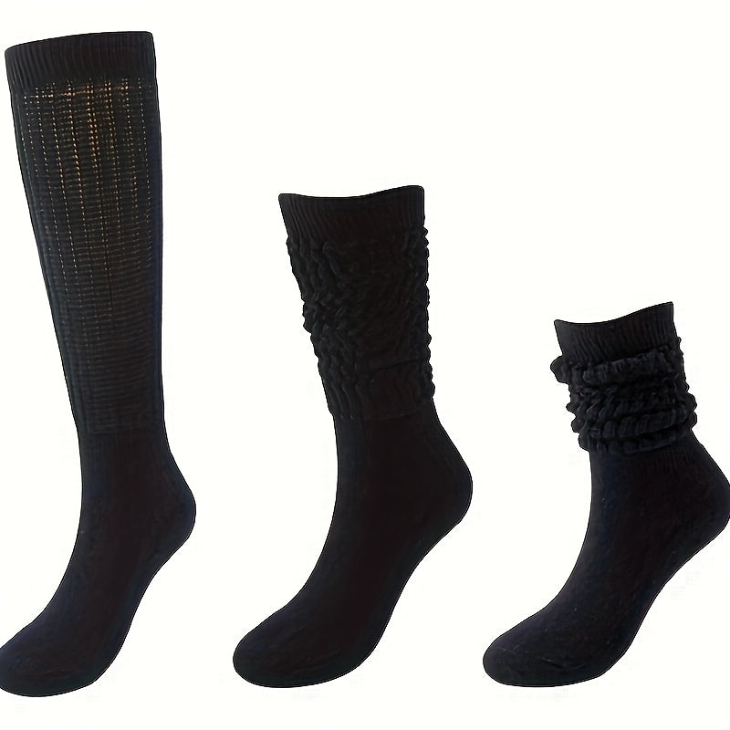 5 Pairs Solid Calf Socks Knee High Women's Stockings Hosiery