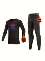 2pcs Kids Compression Fleece Sets Long Sleeve Pullover Elastic Waist