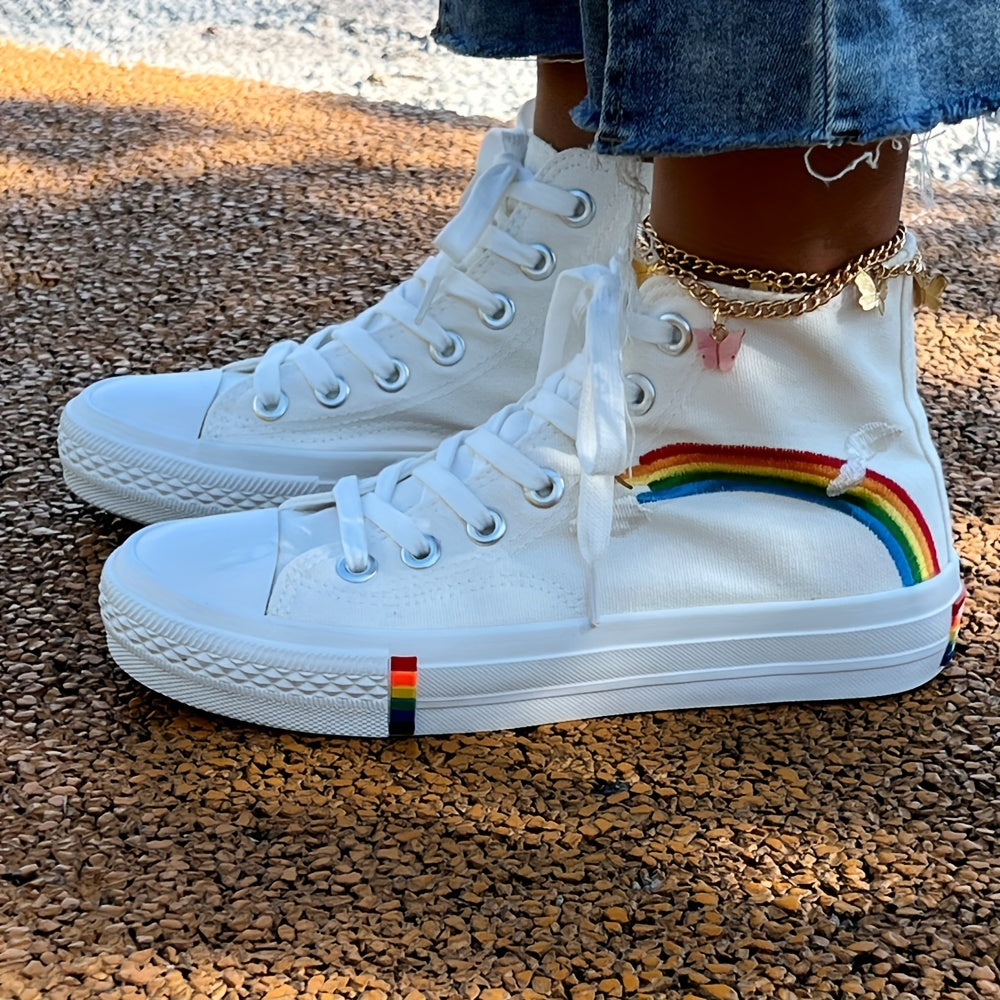 Women's Rainbow Pattern Canvas Mid Top Sneakers