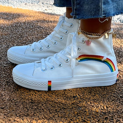 Women's Rainbow Pattern Canvas Mid Top Sneakers