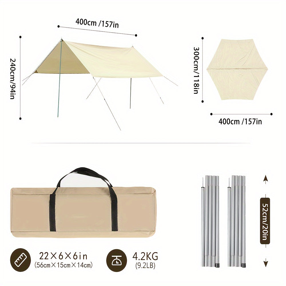 5x5m Camping Canopy With Poles - Waterproof & Lightweight UPF50