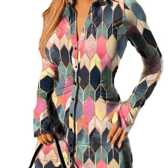 Argyle Print Shirt Dress Long Sleeve Mini Dress Women's Clothing