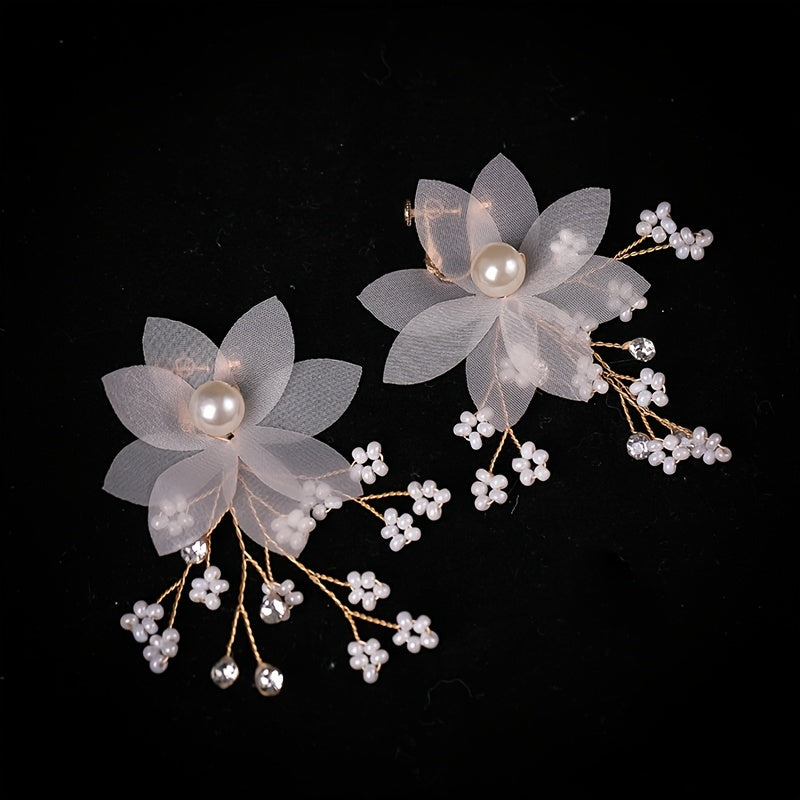 Golden Faux Pearls Flowers Headbands Wedding Hair Accessories Bridal Tiaras