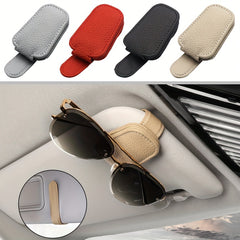 Car Sun Visor Sunglasses Holder Magnetic PU Leather Glasses Clip