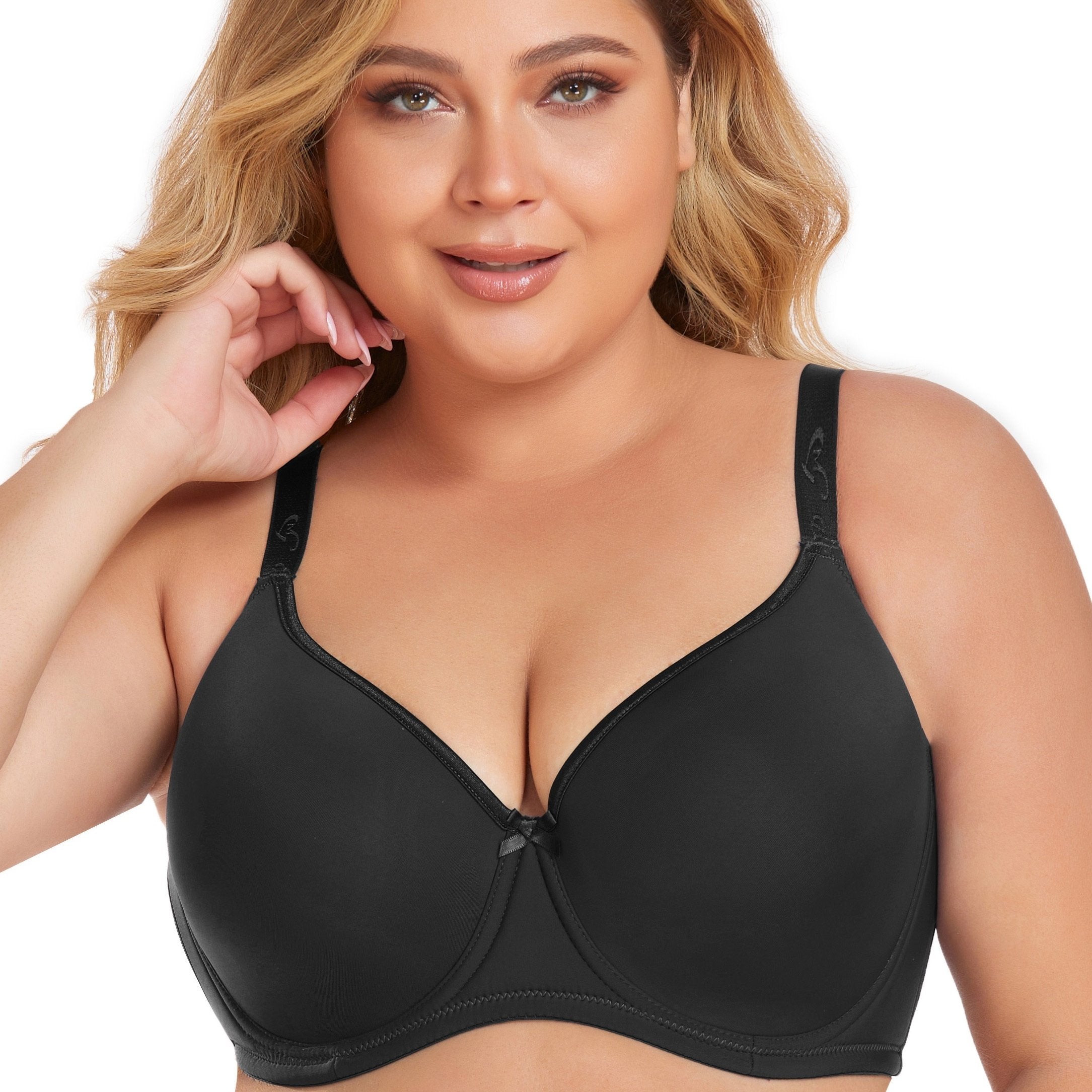 Plus Size Solid Full Coverage T-shirt Bra Non-Padded Medium Stretch