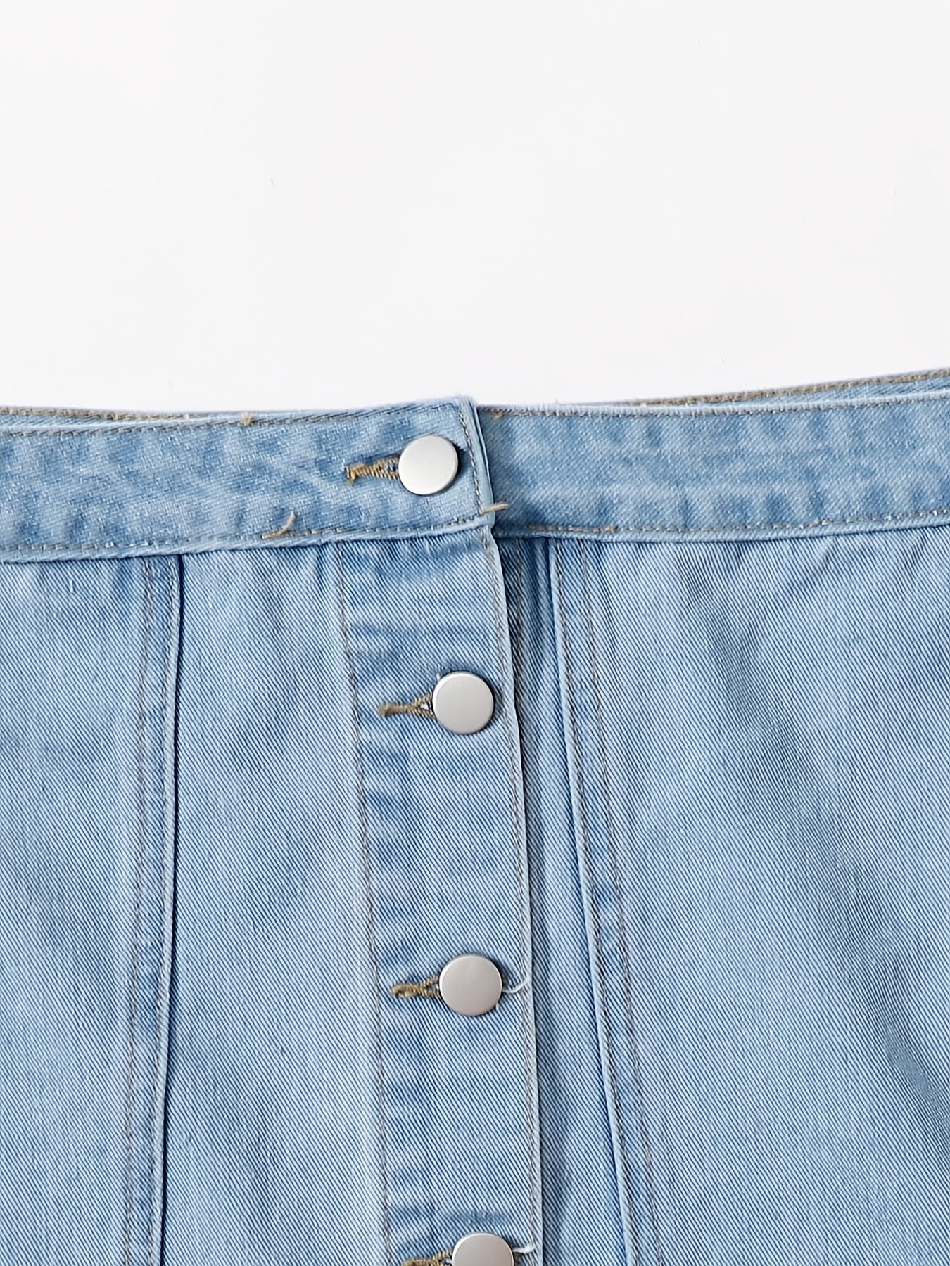 Button Front Mini Denim Skirt Women's Plus Solid Mini Denim Skirt