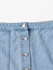 Button Front Mini Denim Skirt Women's Plus Solid Mini Denim Skirt