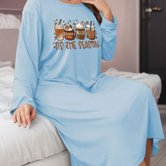 Graphic Print Long Sleeve Sleep Dress