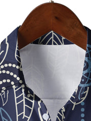Men's Leaf Pattern Hawaiian Shirt Short Sleeve Casual Button Up