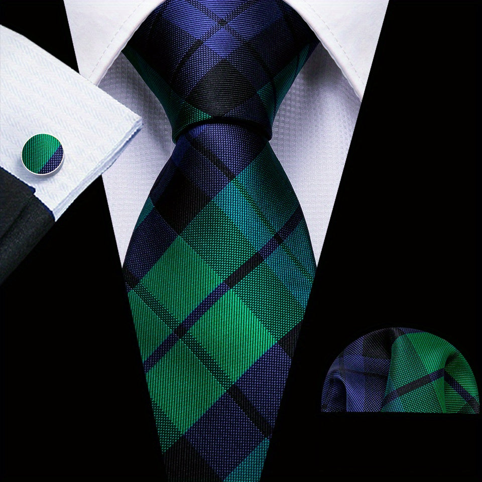 Barry Wang Green Silk Tie Set - Formal & Casual Business