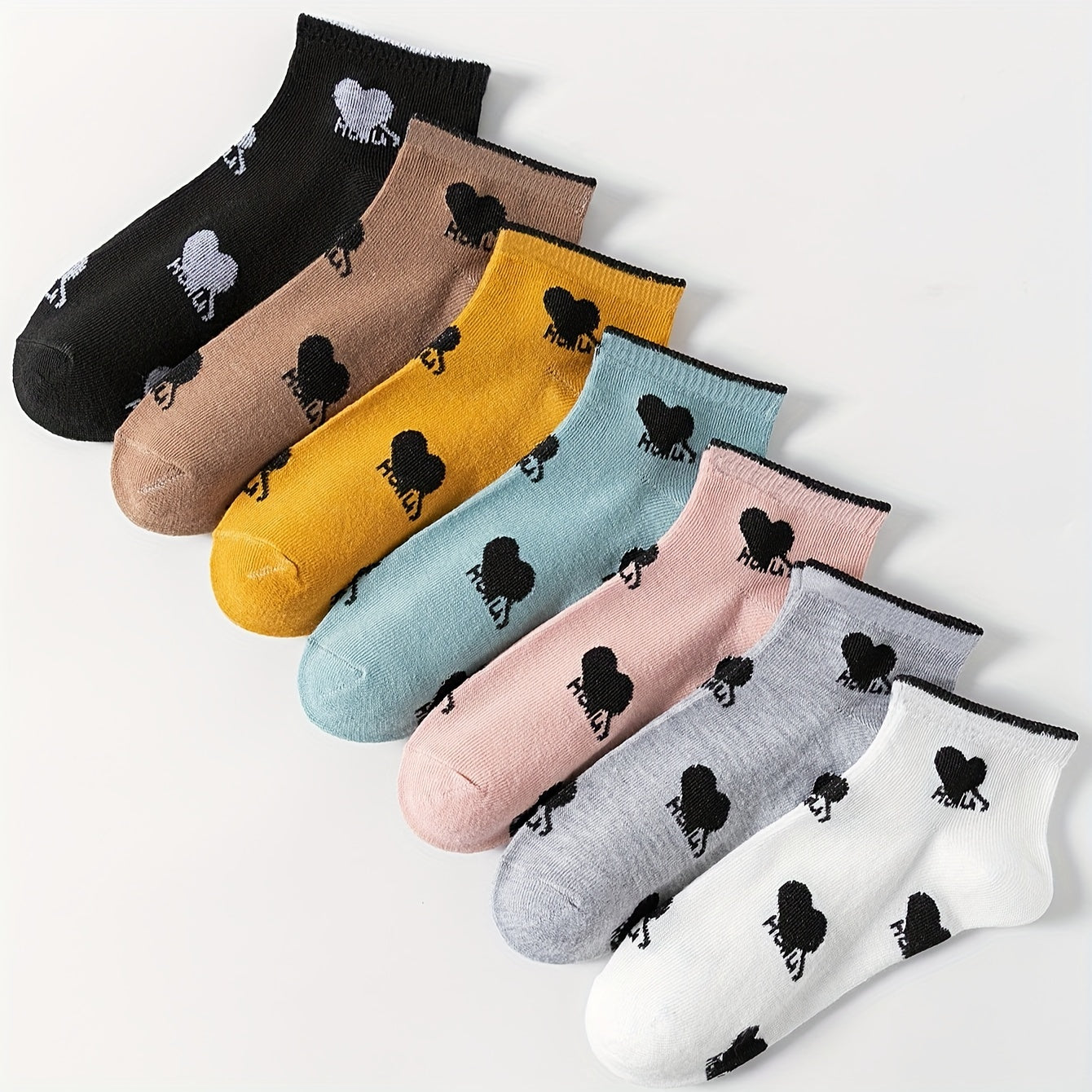 7 Heart Print Crew Socks Women's Stockings