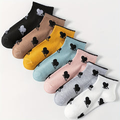 7 Heart Print Crew Socks Women's Stockings
