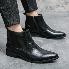 Men's Pointed Toe Ankle Boots, Side Zipper