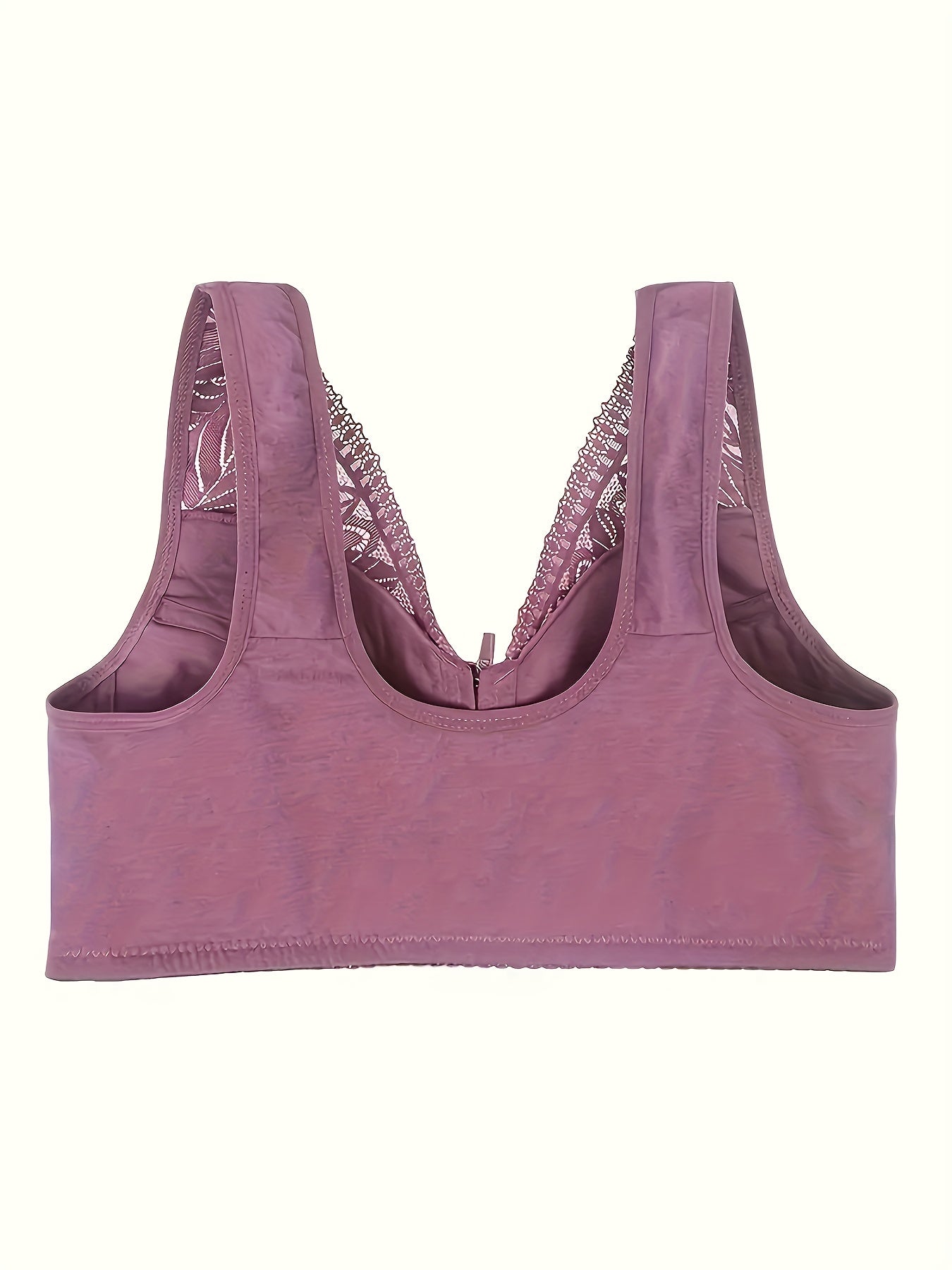 3pcs Wireless Push Up Bra Zipper Front Comfy Lace Contrast Bras
