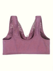 3pcs Wireless Push Up Bra Zipper Front Comfy Lace Contrast Bras