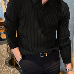 Men's Knit Polo Shirt V Neck Pullover Sweater