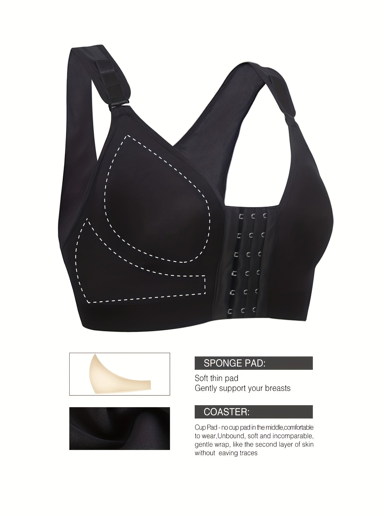 Plus Size Women's Post Surgery Front Closure Wireless Bra