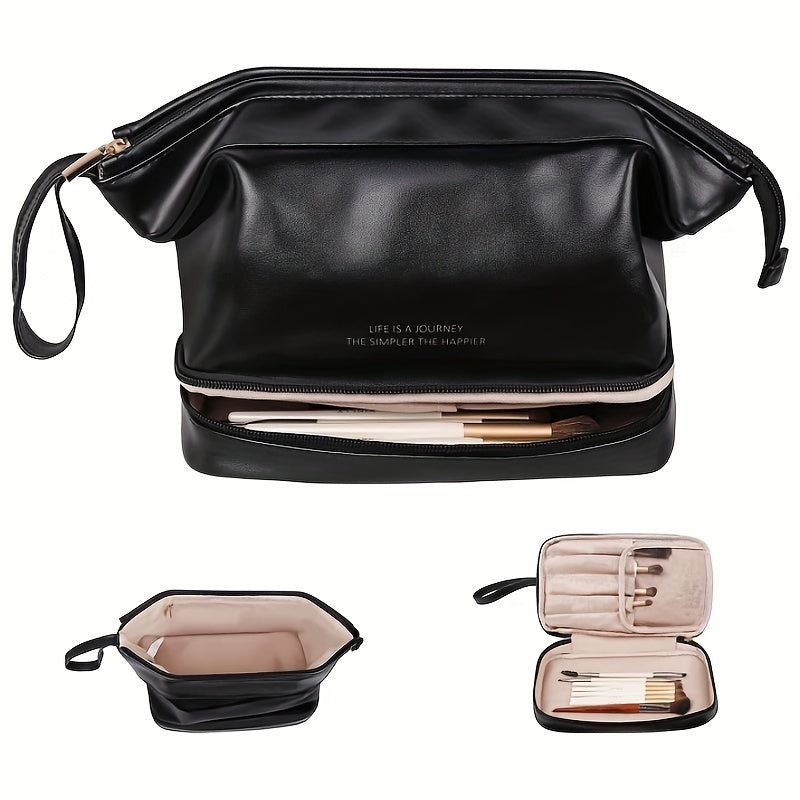 Double Layer Makeup Bag Solid Cosmetic Toiletry Wash Bag