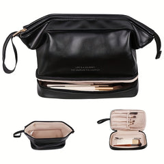 Double Layer Makeup Bag Solid Cosmetic Toiletry Wash Bag