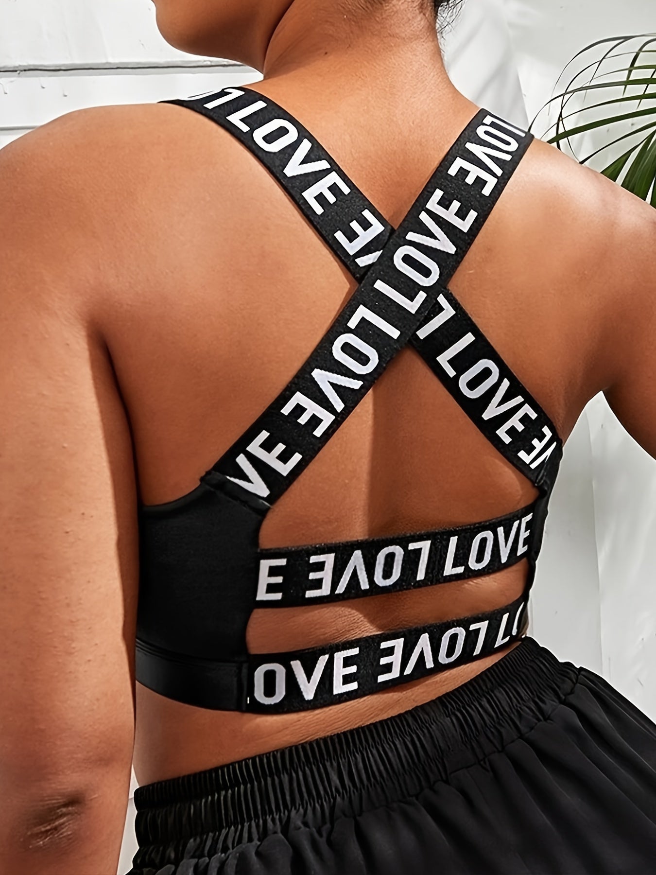 Sports Bra Women's Plus Letter Tape Shockproof Crisscross Back