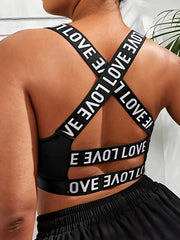 Sports Bra Women's Plus Letter Tape Shockproof Crisscross Back