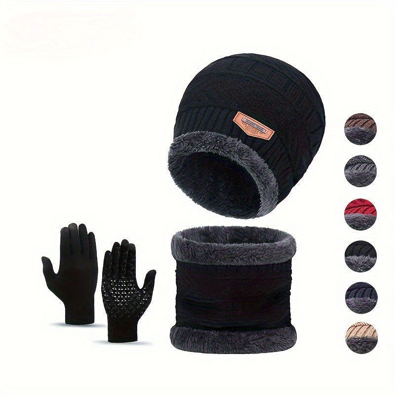 Winter Knitted Hat Scarf Gloves Set For Women Men