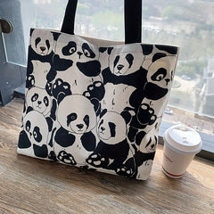 Panda Tote Bag with Large Capacity Zippered Storage