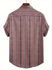 Men's Vintage Striped Shirt Button Up Short Sleeve Shirt