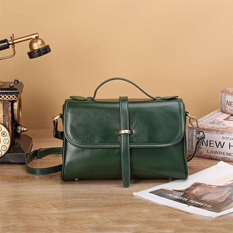 Large Capacity Leather Handbag European Style Clasp Closure Beige Yellow Green