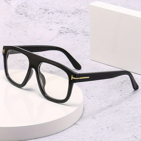 Men's Retro Square Frame T letter Decoration Flat Glasses Anti Light PC Eyewear