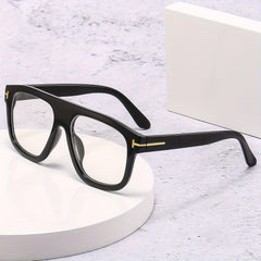 Men's Retro Square Frame T letter Decoration Flat Glasses Anti Light PC Eyewear