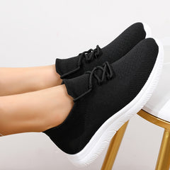 Women's Knitted Sneakers Comfy Lace Up Outdoor Running Shoes
