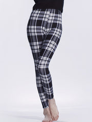 Plaid Print Leggings High Waist Slim Fit Casual Bottoms