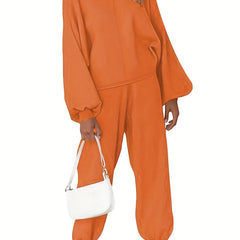 Women's Plus Solid Lantern Sleeve Top & Joggers Outfits 2 Piece Set