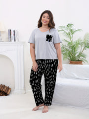 Casual Pajama Set Solid Short Sleeve Tee & Striped Pants