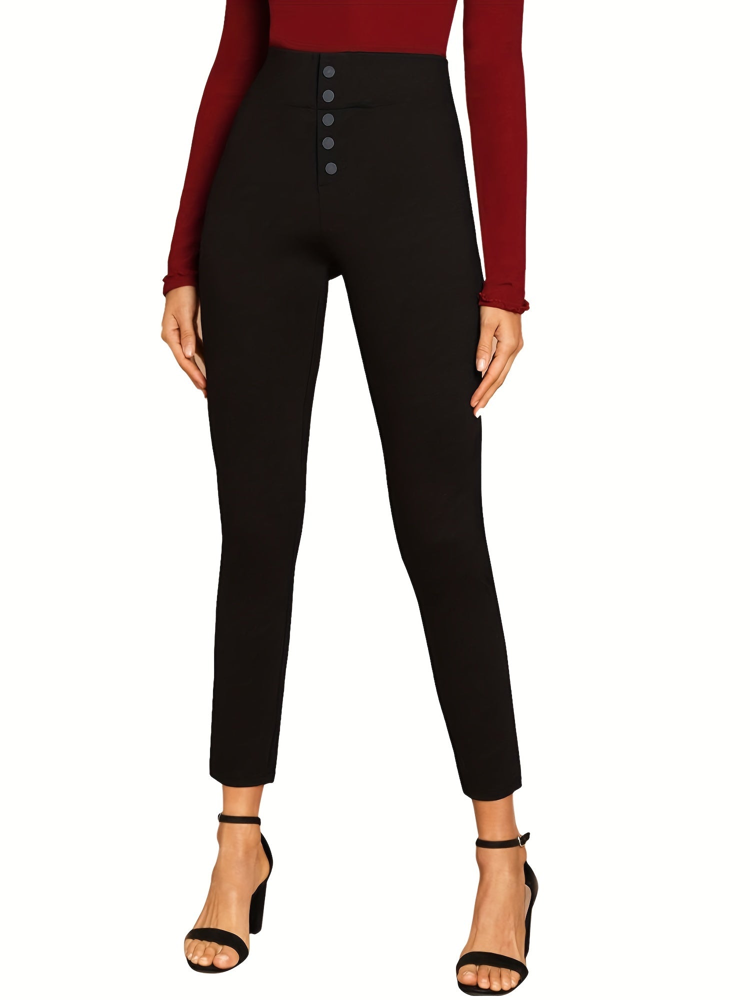 High Waist Skinny Pants With Button Front