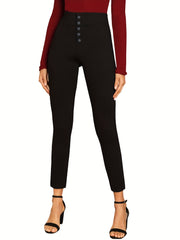 High Waist Skinny Pants With Button Front
